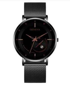 Men's Simple Digital Scale Business Casual Mesh Belt Calendar Watch Men's Fashion Quartz Watch