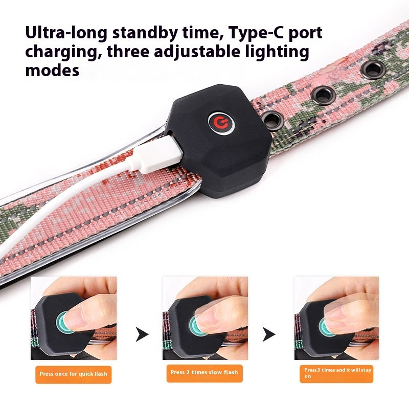 LED Pet Luminous Printing Reflective Stripe USB Charging Shiny Dog Collar