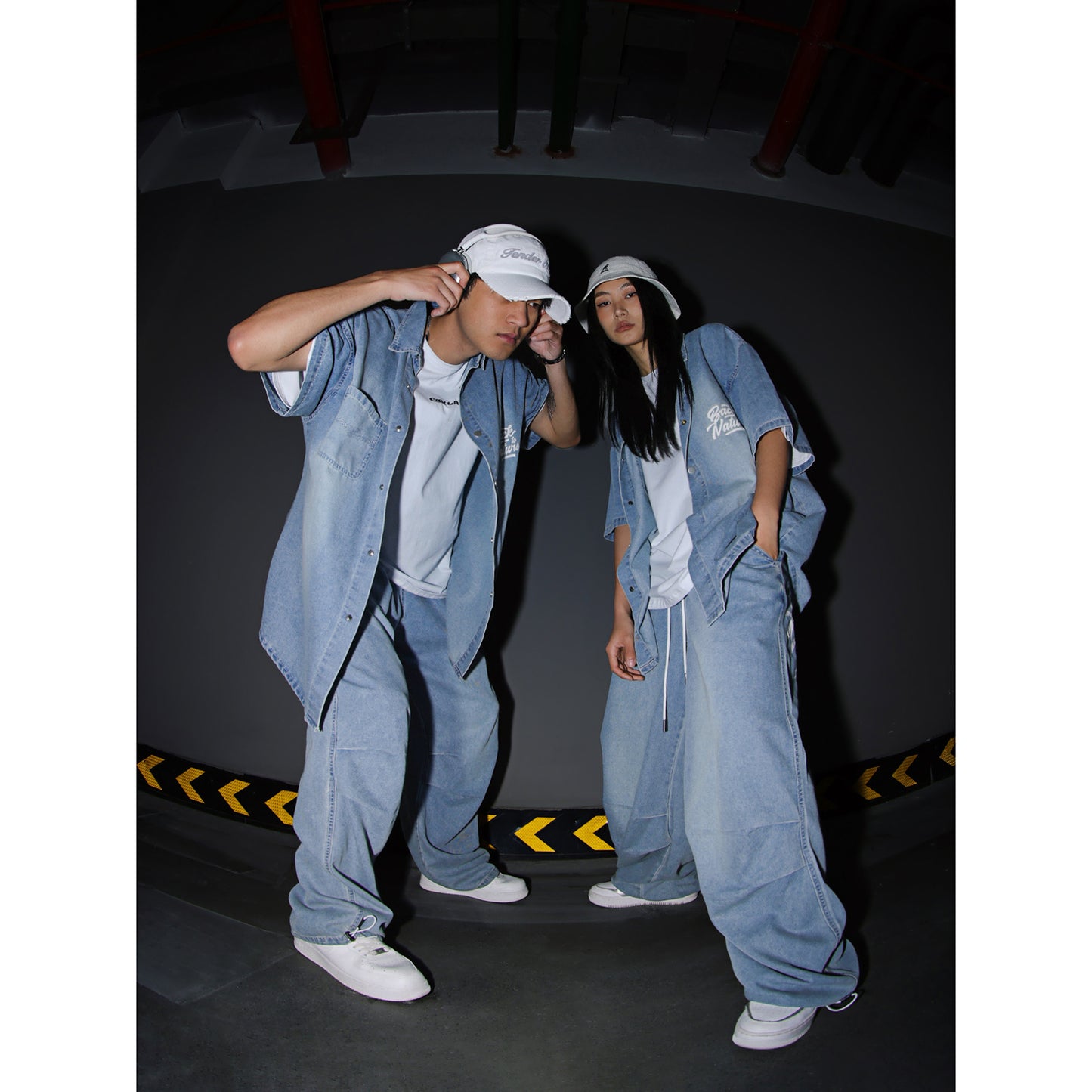 American Street Hip Hop Denim Suit Shirt Trousers