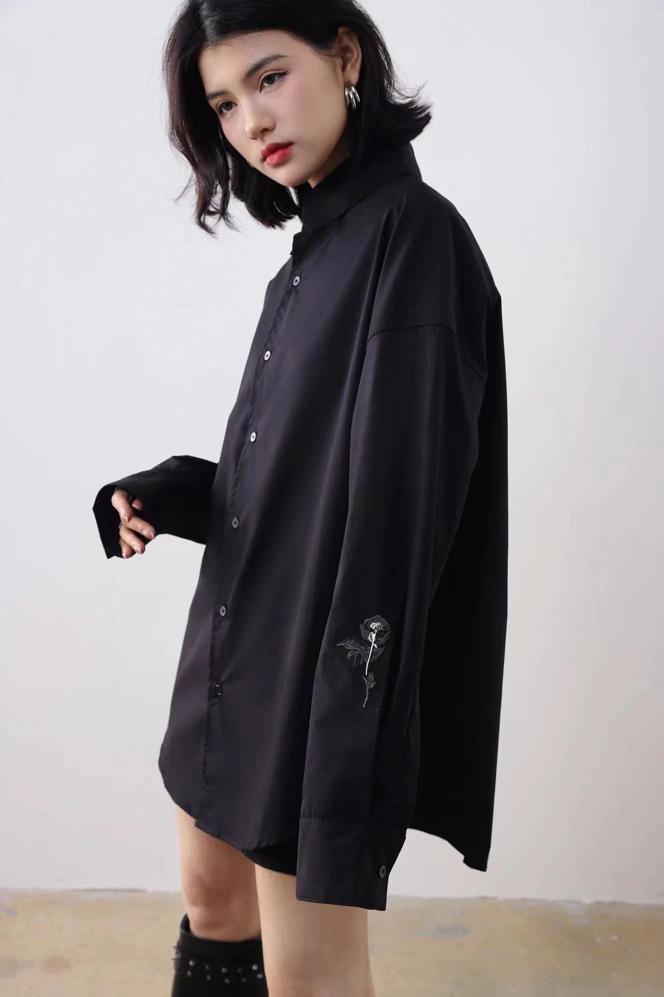 Vintage Rose Embroidered Shirt Coat Women's Casual Long-sleeved Top