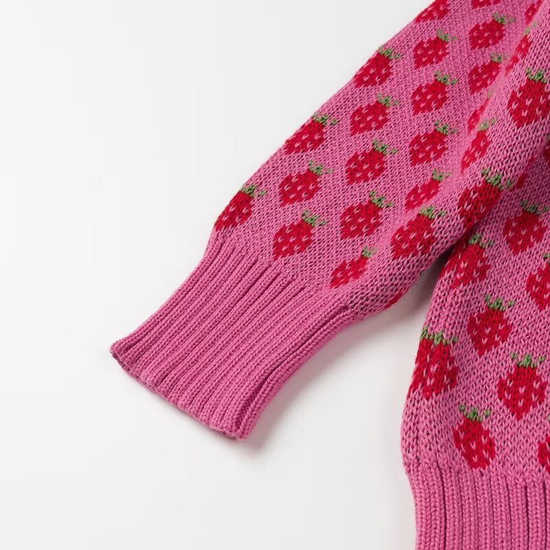 Stylish Minimalist Versatile Strawberry Jacquard Knit Sweater