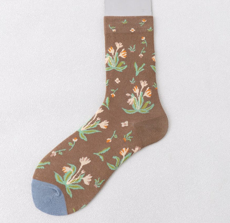 Trendy Mid-calf Length Socks Preppy Style Stockings Artistic Illustration Socks