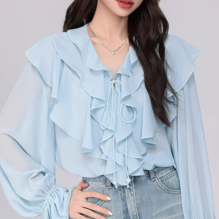 Women's Fashionable Loose Ruffle-Trimmed Shirt