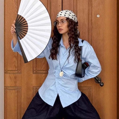 French Style Temperament Lapel White Shirt For Women Autumn