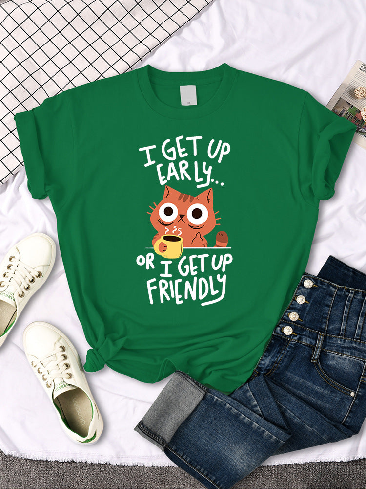 Womens Casual Crew-neck Printed All-match Short-sleeve Top