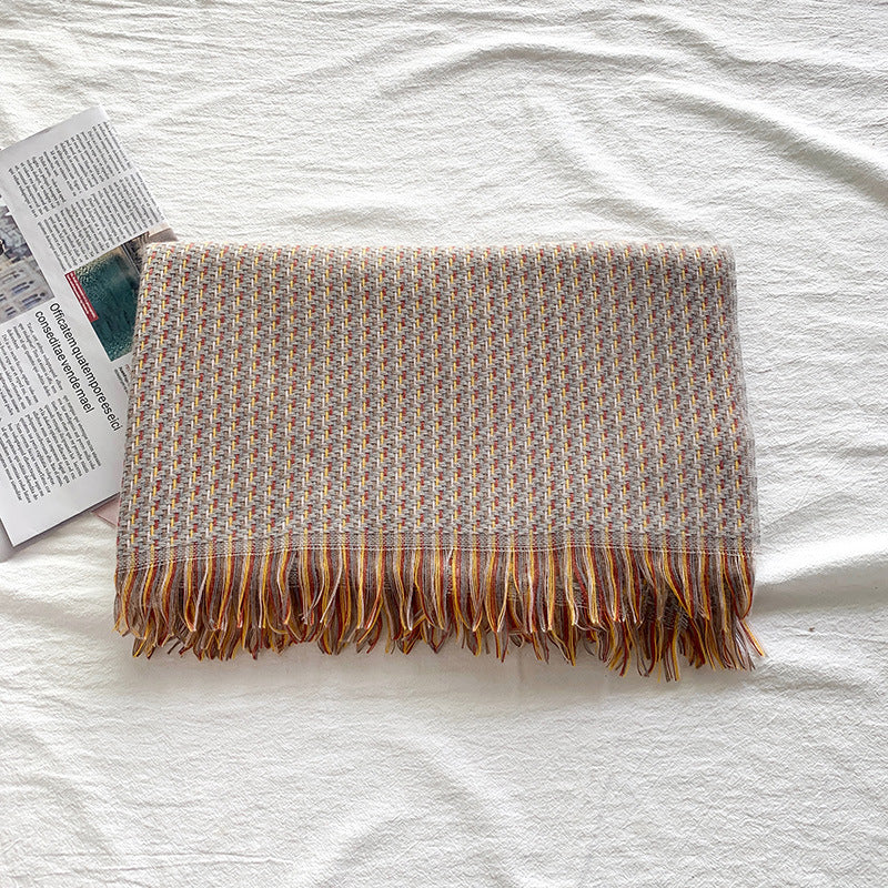 European And American Cashmere Warm Tassel Shawl Thickened Scarf
