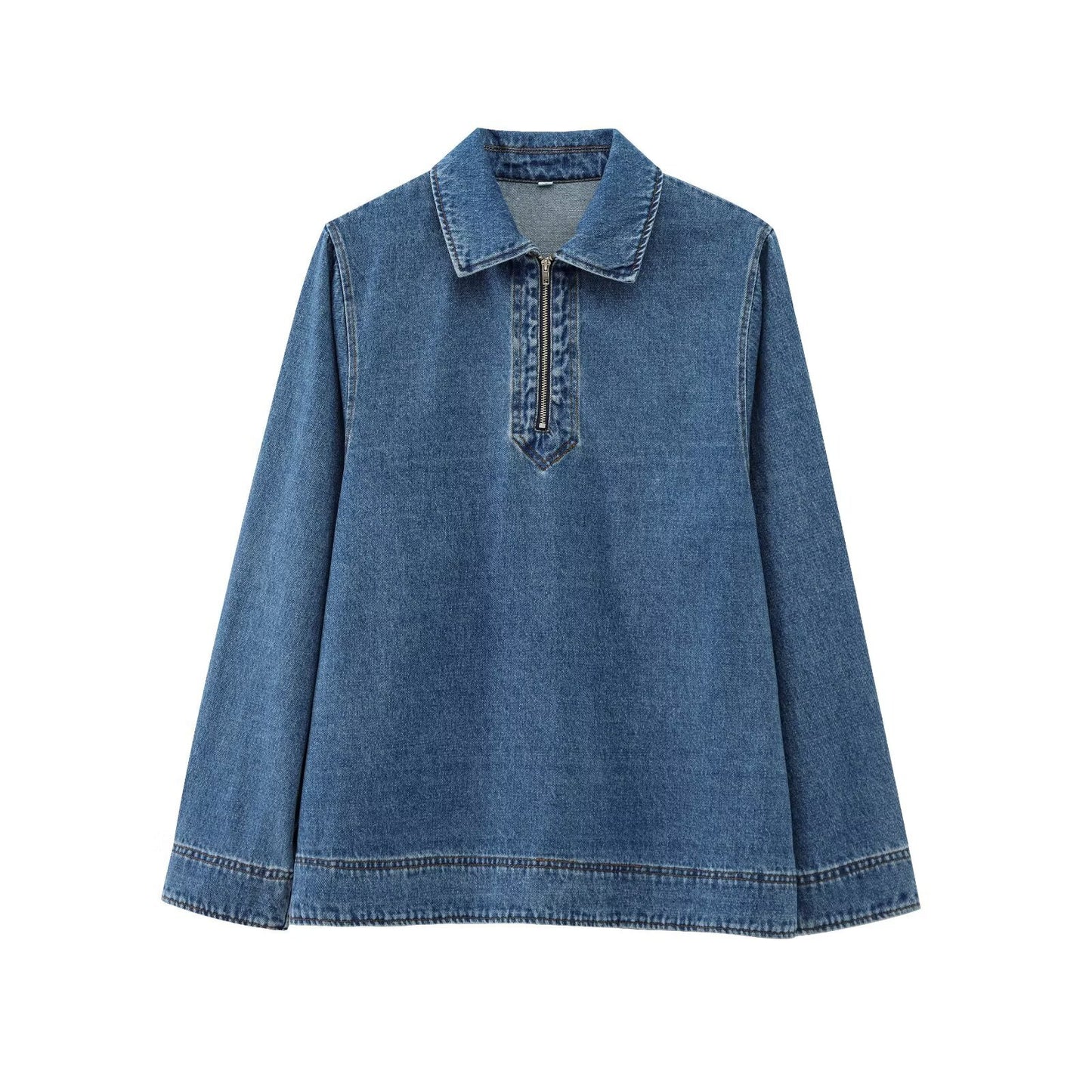Womens Designer Zip-Up Denim Shirt Top