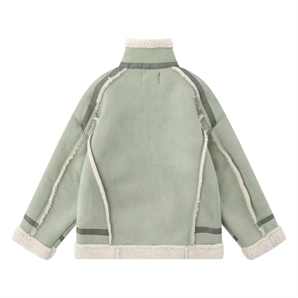 Lamb Wool Stand-up Collar Cotton-padded Clothes Stitching Fur Coat