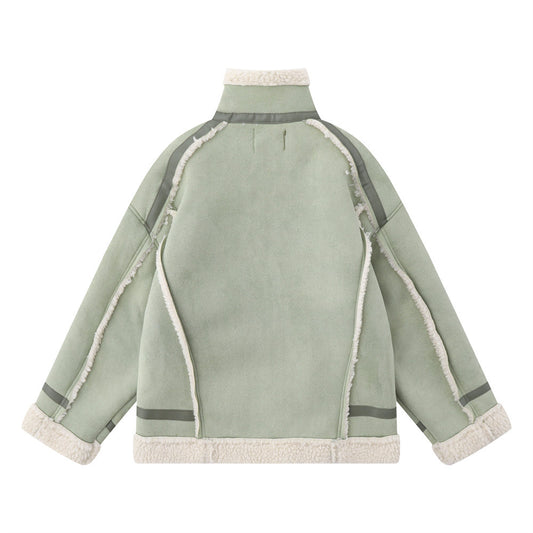 Lamb Wool Stand-up Collar Cotton-padded Clothes Stitching Fur Coat