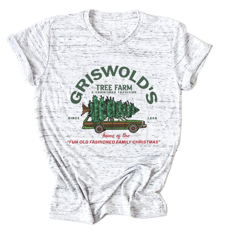 Christmas Tree Letters Fashion Short-sleeved Christmas Round Neck Women's T-shirt