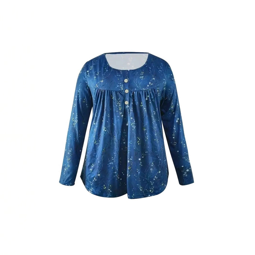 Elegant Løs Top med Knapper i Store Størrelser til Kvinder