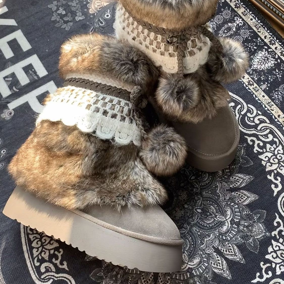 Retro Chunky Brown Boots With Fleece-lined Ankle Boots