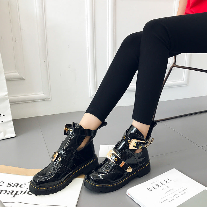Patent Leather Metal Buckle Martin Boots Side Air Breathable Women