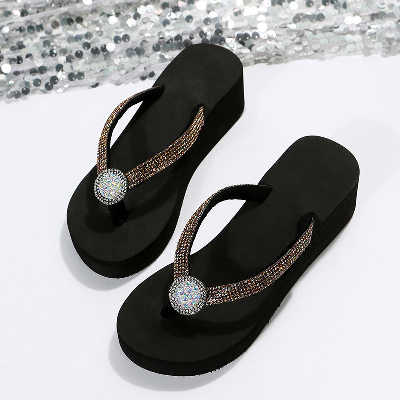 Summer Fashion Rhinestone Platform Wedge Slippers