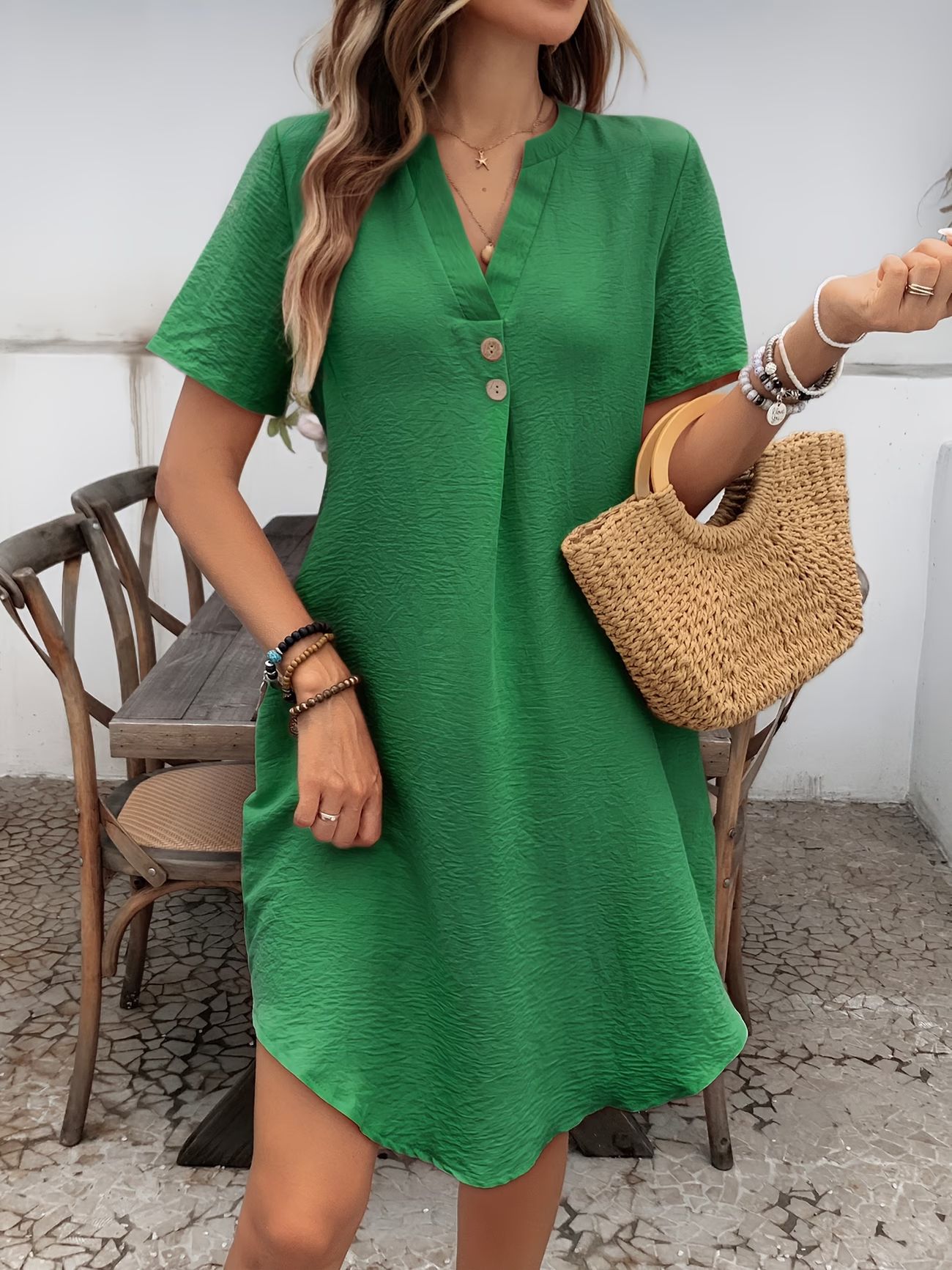 Solid-color Casual Dress Loose-fitting And Slimming