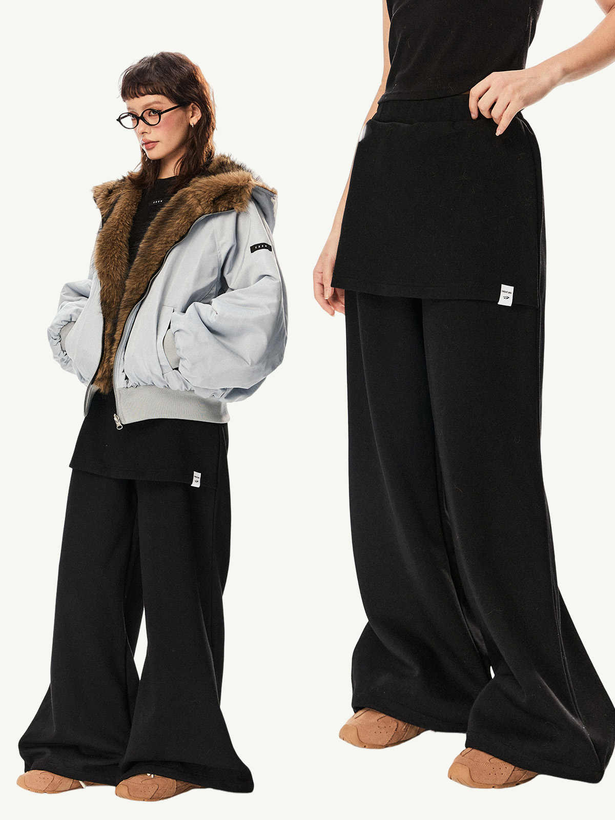 Retro Low Waist Fake Two-piece Loose Casual Wide Leg Track Pants