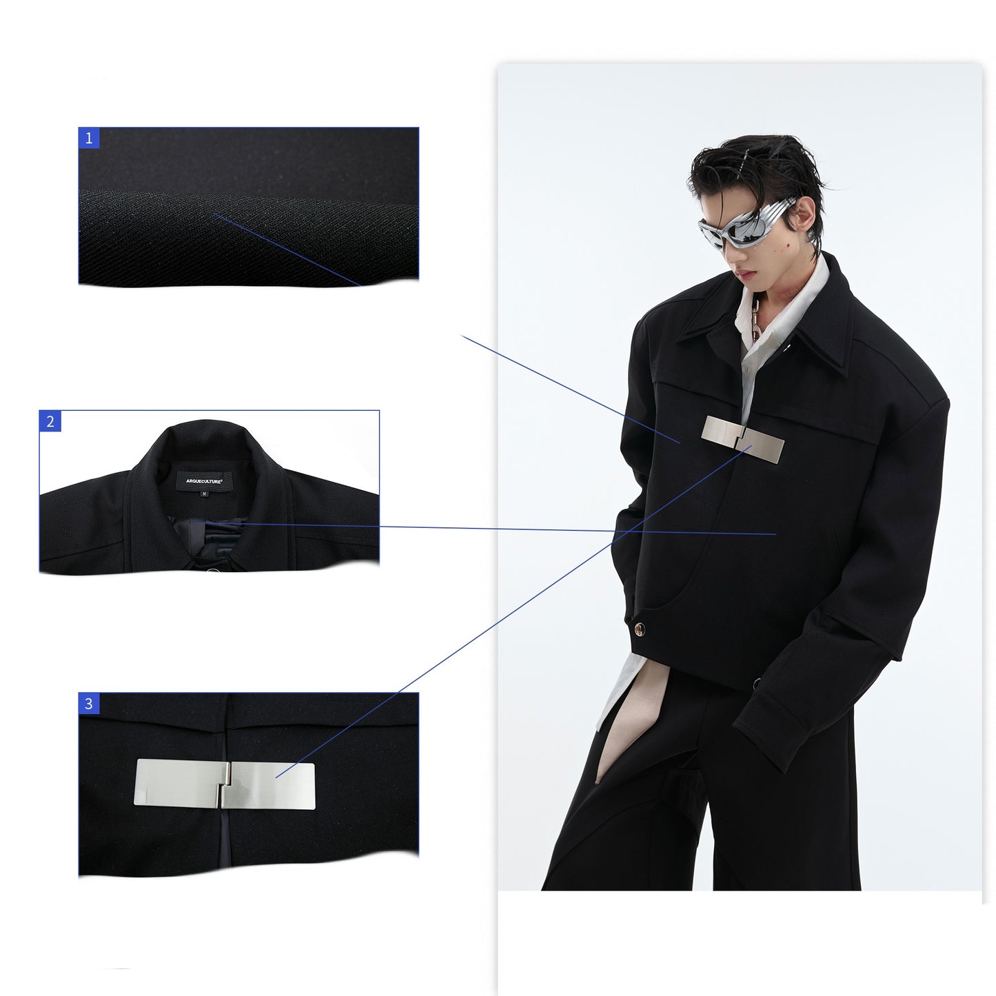 Double-layer Collar Design Black Coat