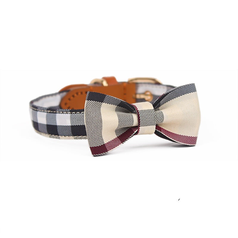 Leather Stitching Drawable Mesh Bow Pet Tie Collar