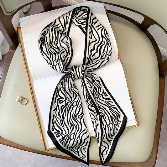 Women's Narrow And Long Silk Tied Bag With Streamer Scarf