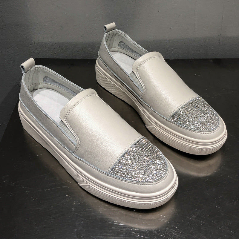 Women's Leather Slip-on Platform All-match White Shoes