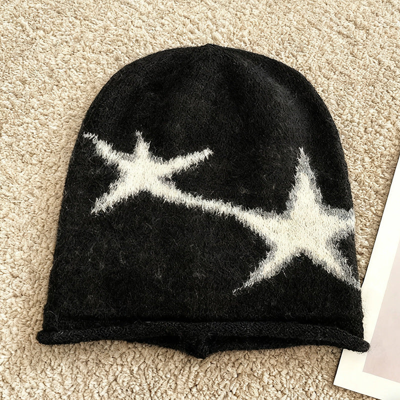 Japanese-style Harajuku Street-styled Edgy Star-knit Beanie
