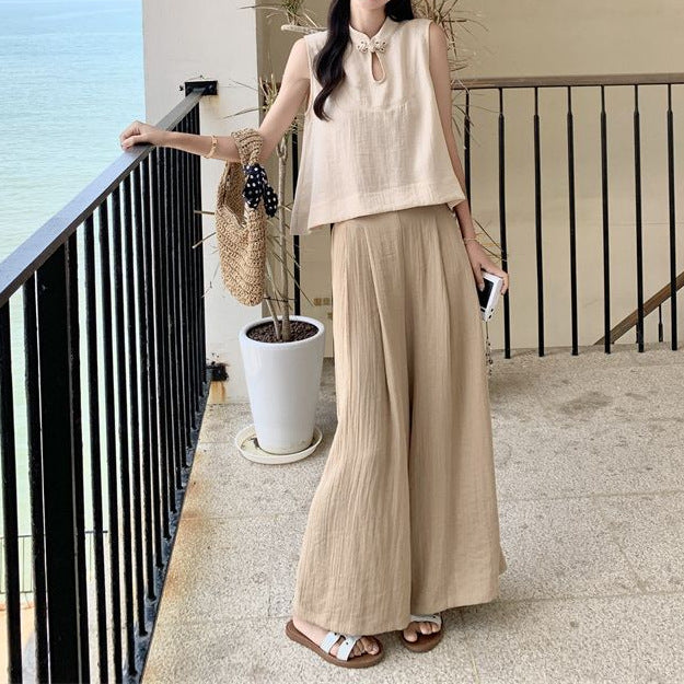 Sleeveless Shirt And Wide-leg Pants Set