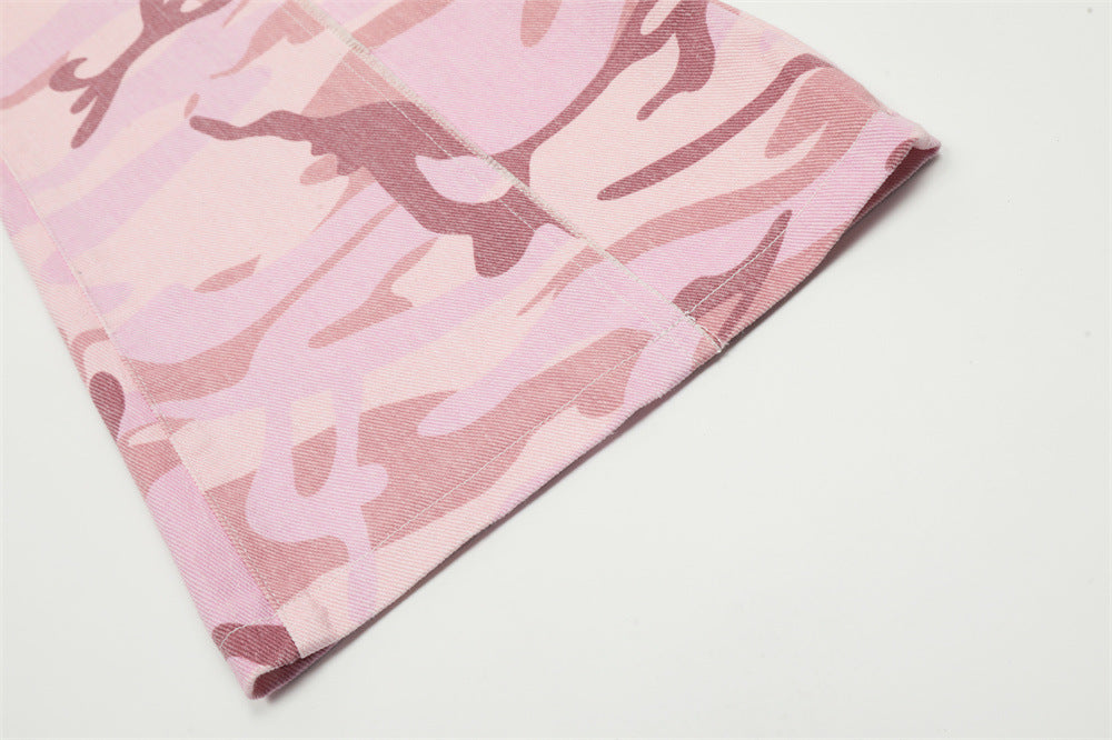 Female Stitching Edging Camouflage Bell-bottom Pants