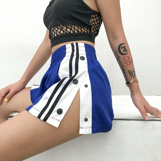 Wide leg shorts female summer new foreign trade Amazon hot thin section four-button buckle split casual sports hot pants