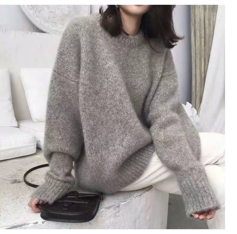 Women's Round Neck Straight Plus Size Thick Pullover Loose Sweater