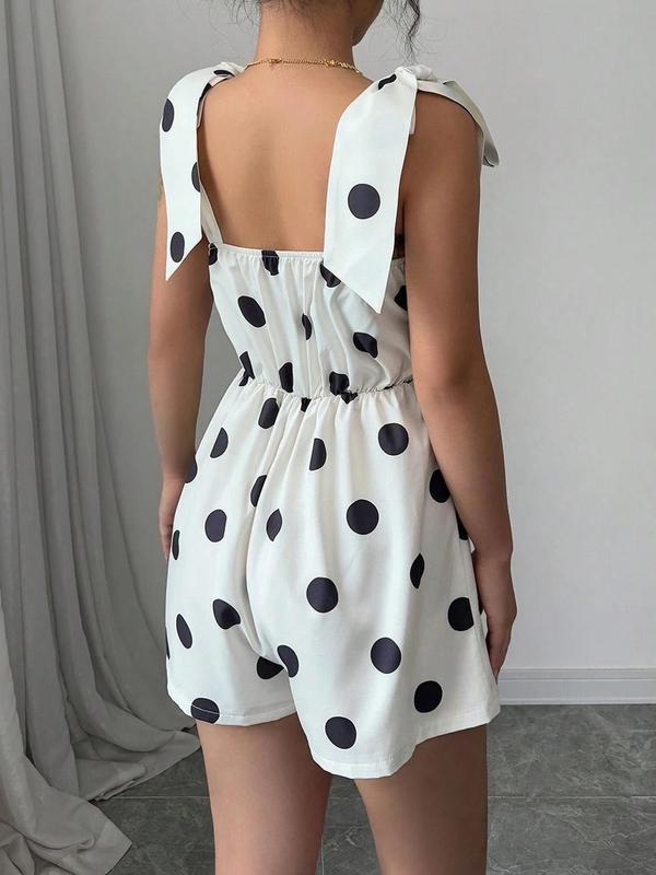 New Womens Shapewear Bodysuit With Polka-Dot Print And Lace-Up Details