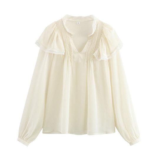 European And American Style Lace Laminated Decoration Shirt