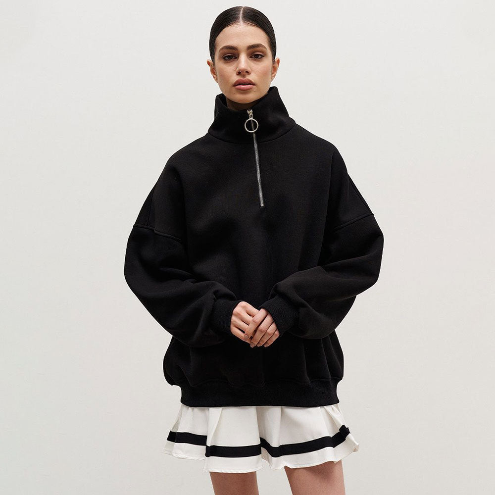 Dame Fritid Løs Lynlås Sweater