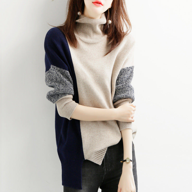 Bestselling Patchwork Color-Block Loose Turtleneck Sweater