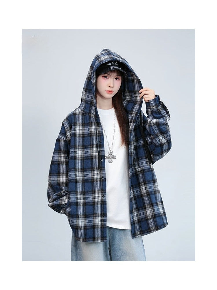 American Retro Plaid Shirt Men's And Women's Hooded Jacket