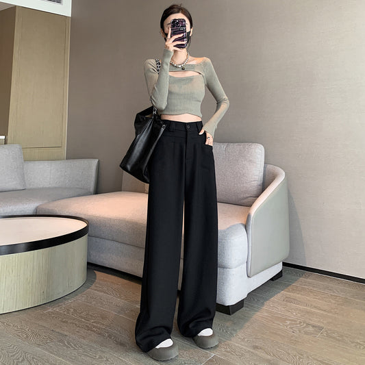 Women's Straight Loose High Waist Suit Wide-leg Pants