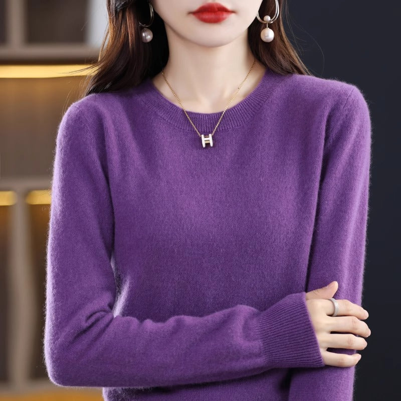 Round Neck Pure Wool Women's Sweater Loose Autumn And Winter