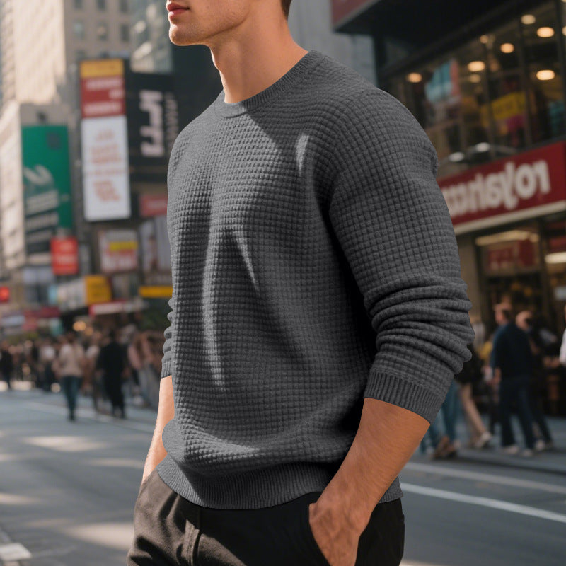 Loose And Simple Sports Jacquard Round Neck Long Sleeve Sweater