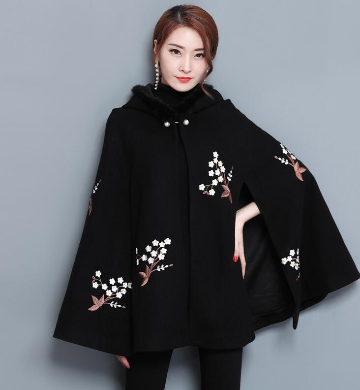 Style Women's Embroidery Flower Cloak Shawl Cloak