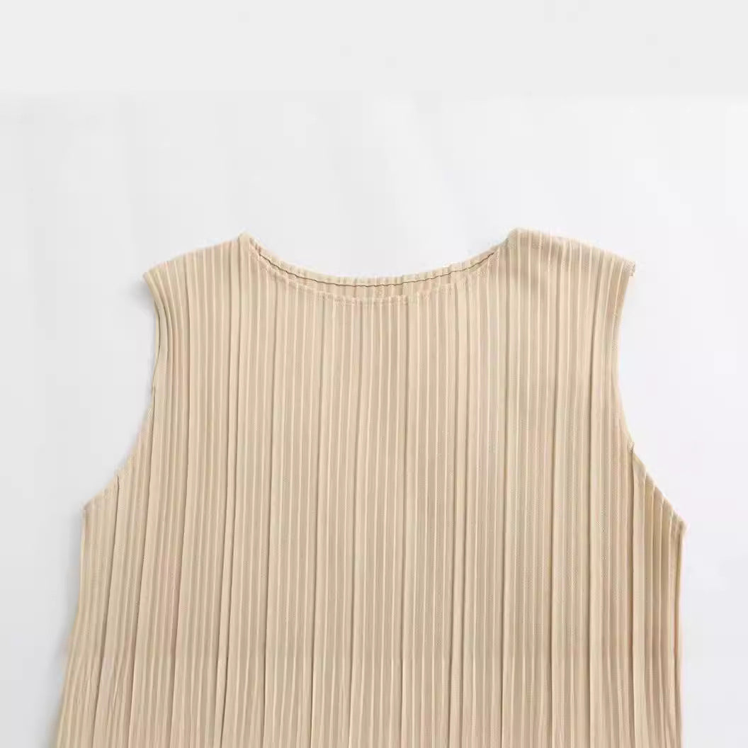 Pleated Sleeveless T-shirt Straight-leg Pants
