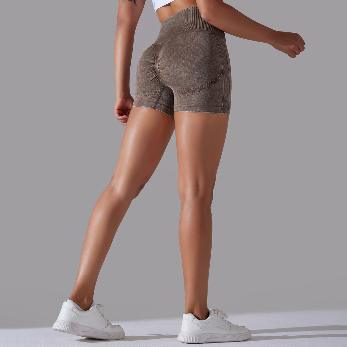 Women's Seamless Knitted Washed High Waist Yoga Shorts