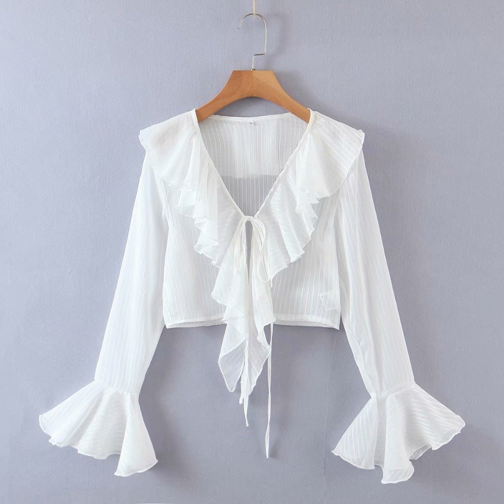 Light Transparent Striped Sunscreen Shirt Cardigan Long Sleeve V-neck Slim Women's Shirt