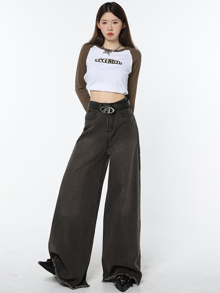 Retro Black Gray Do Old Jeans Female