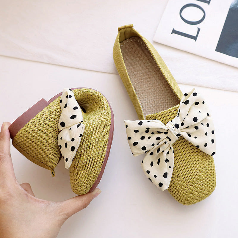Knitted Shoes Women's Spring And Summer New Soft Bottom Bowknot Fairy Style