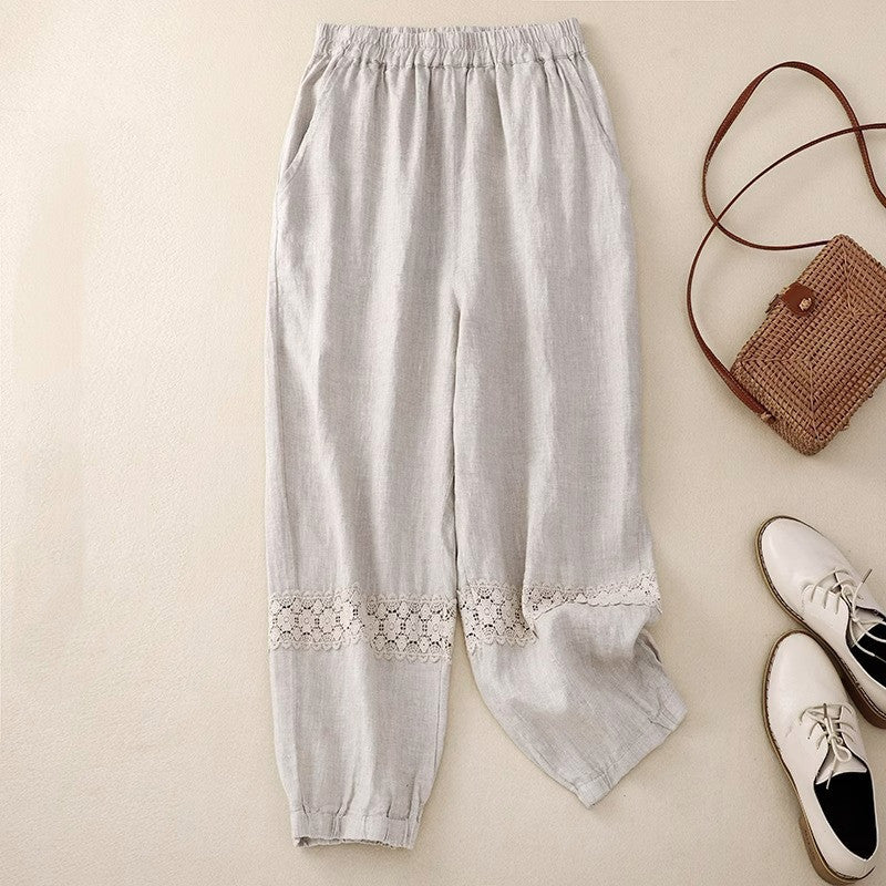 Women's Loose Cotton And Linen Cropped Pants