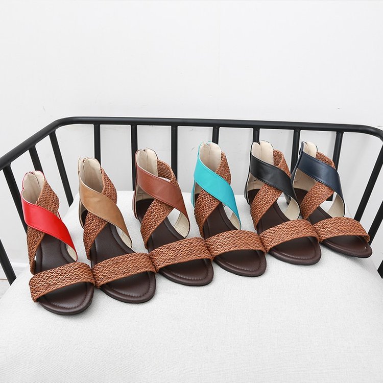 Cross straps Roman sandals colorblock