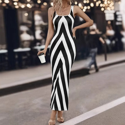 Fashionable And Elegant Herringbone Print Tank Dress