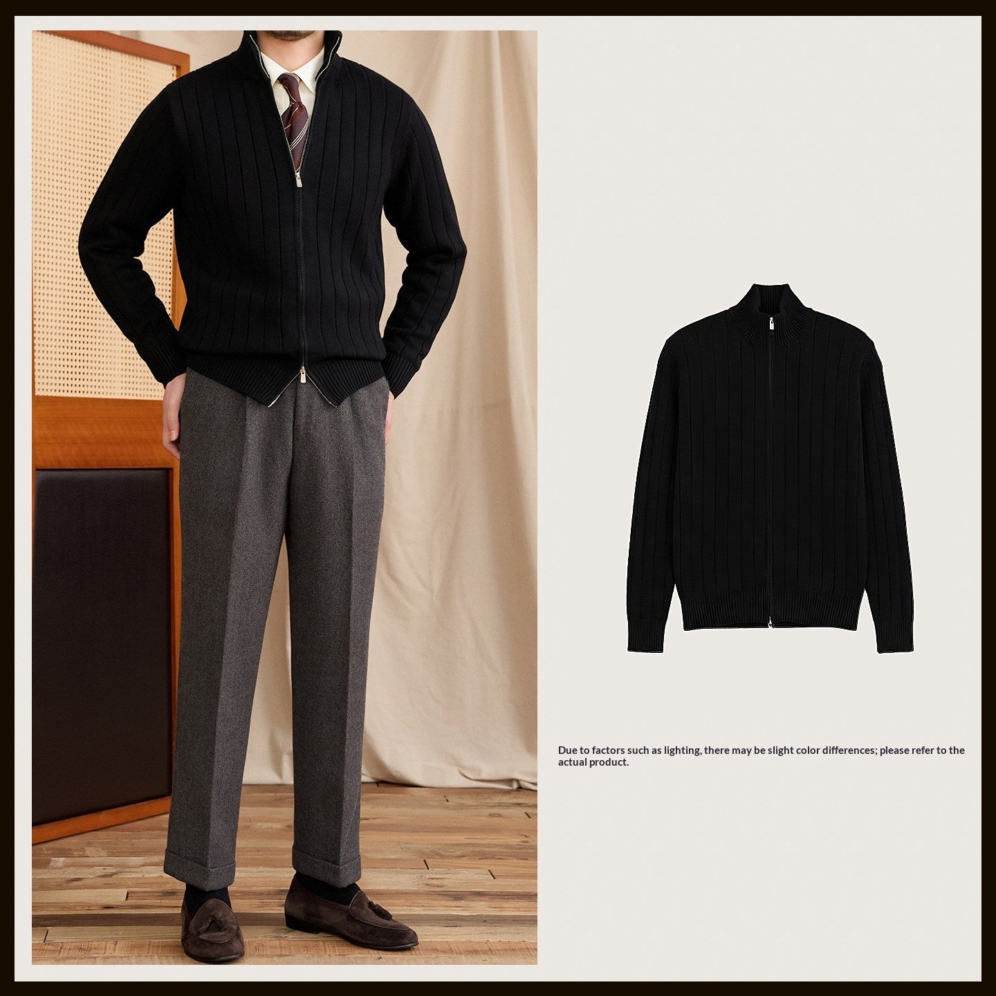Versatile Wool-blend Slim-fit Turtleneck Knit Sweater Jacket