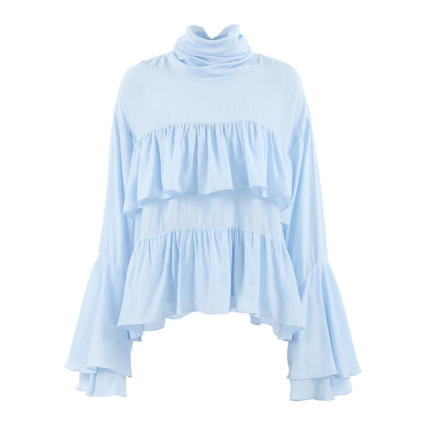 Blue Bell Sleeve Ruffle Blouse