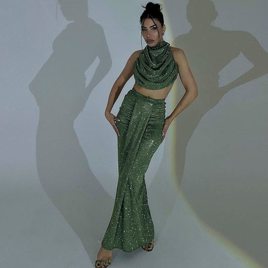 High-waist Sexy Bodycon Long Skirt Hot Girl Fashion Set