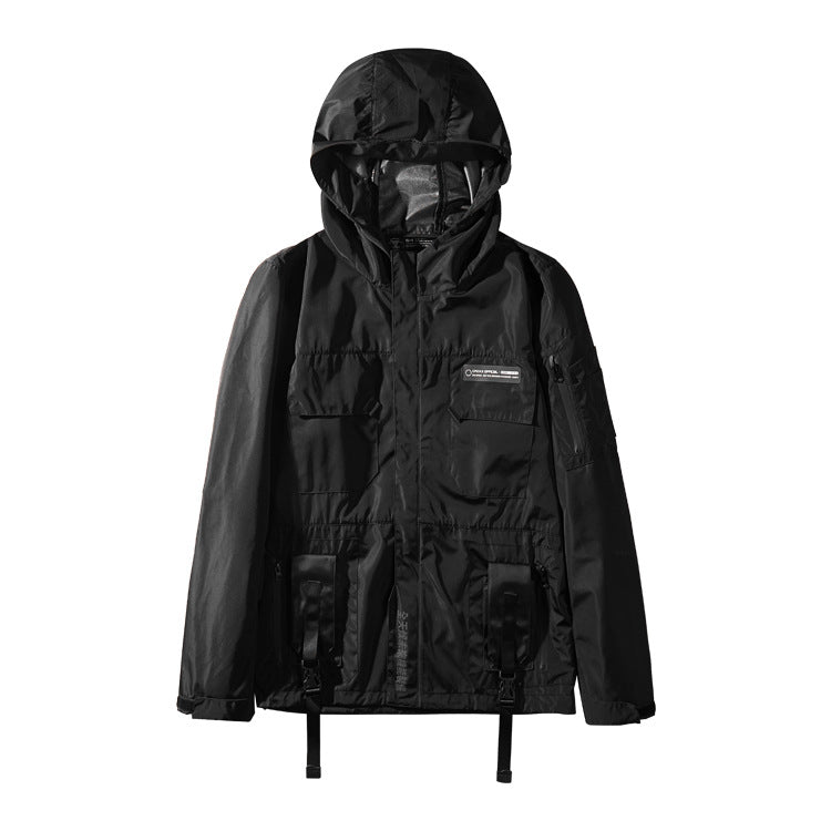 Men's Functional Loose Jacket Dark Hooded Windproof Stitching Reflective